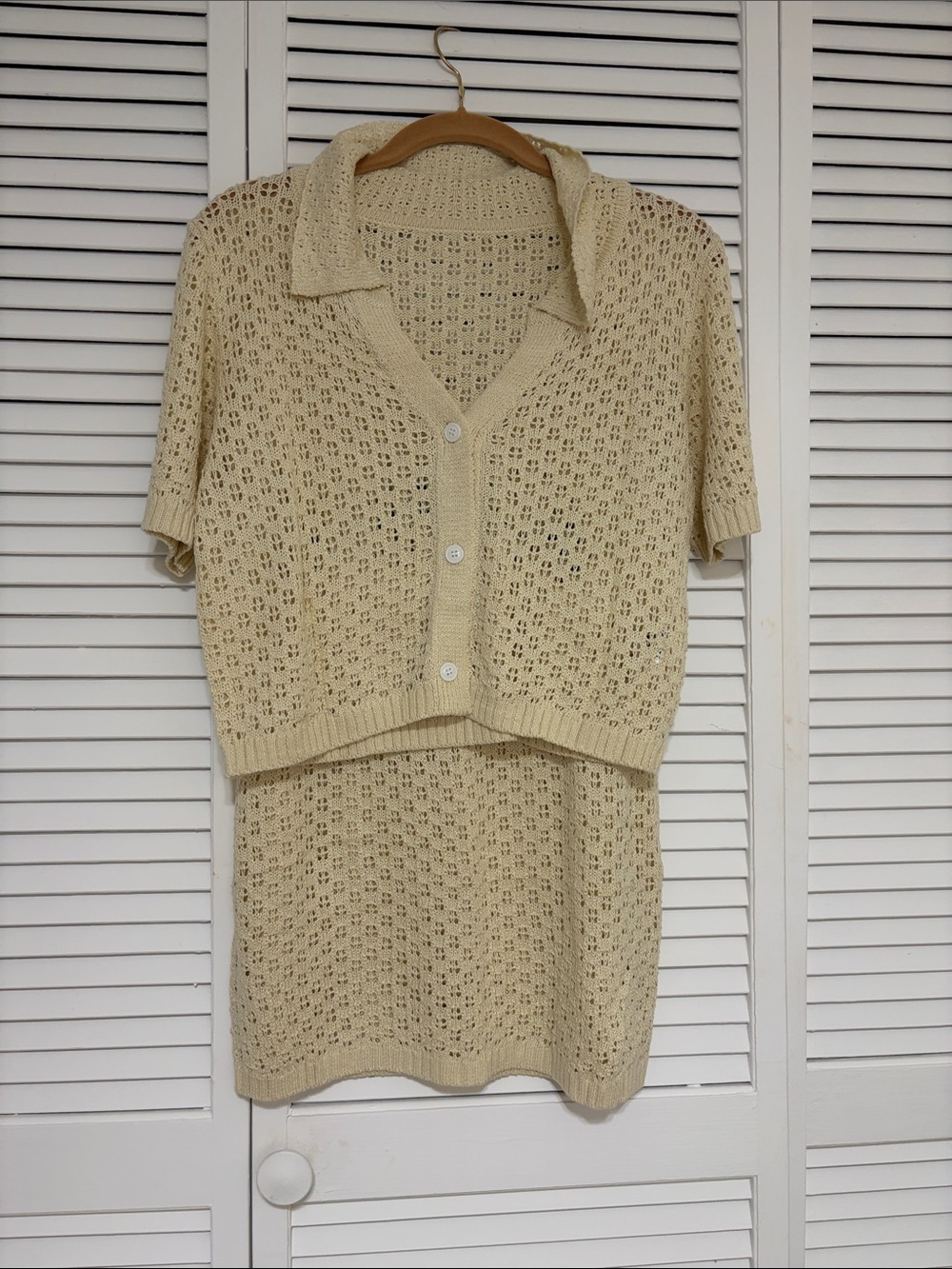 Cream Crochet Knit Two-Piece Skirt Set - Brand Unknown